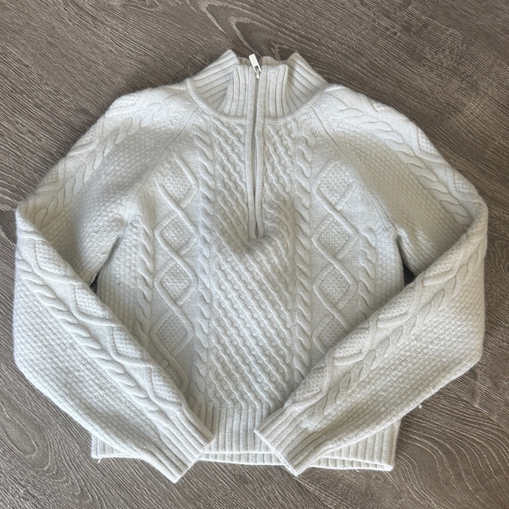 Sunday Best Cream Cable-Knit Half-Zip Turtleneck Sweater